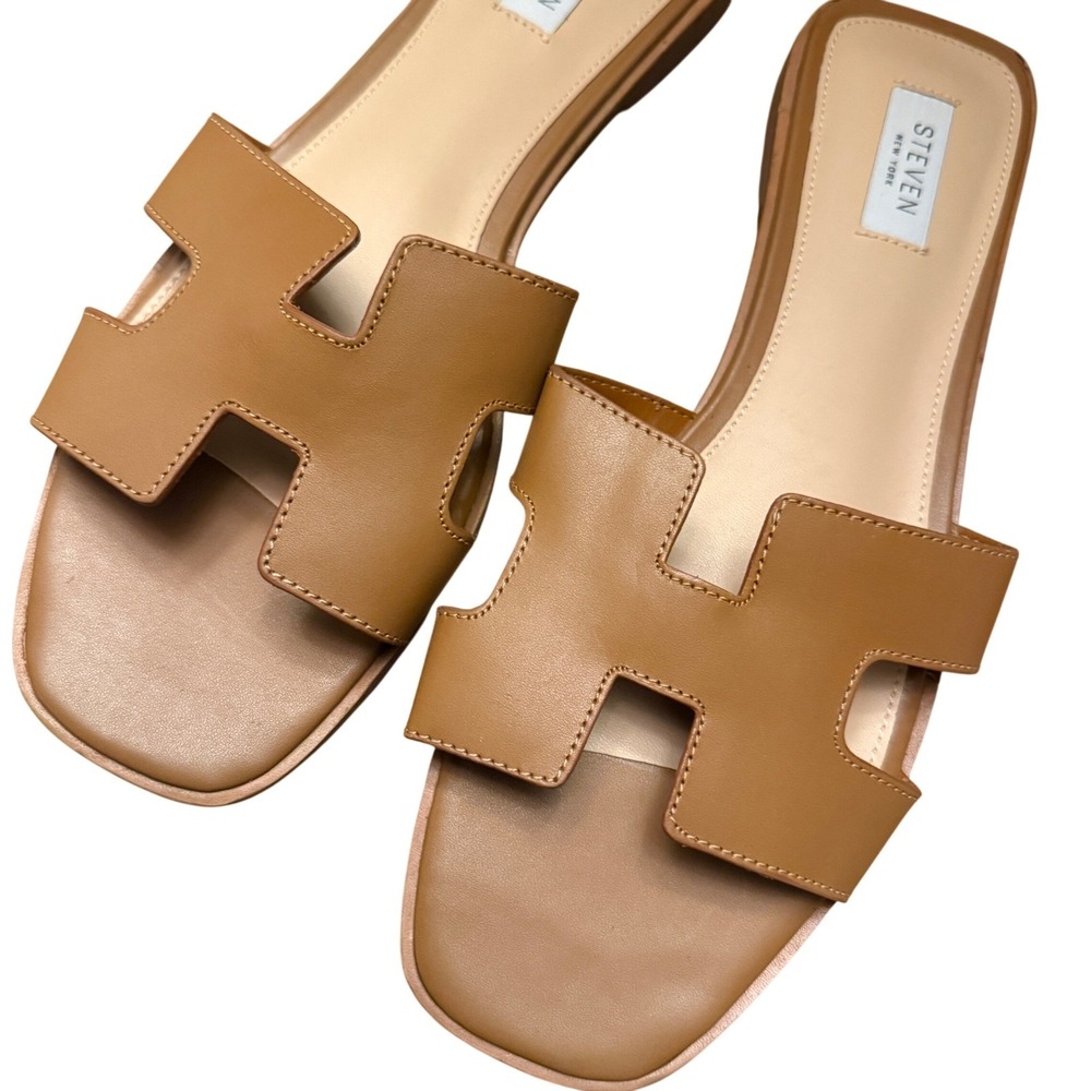 Steven New York Hadyn Cognac Leather H-Cutout Slide Sandals Mens 11 - Picture 7 of 9